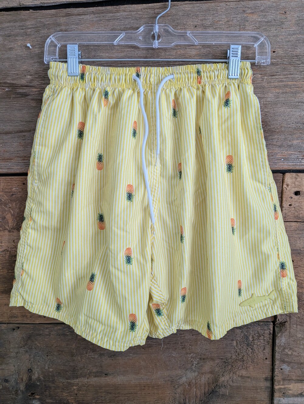 Uzzi Men's Yellow Stripe Pineapple Swimming Trunks Size Medium
